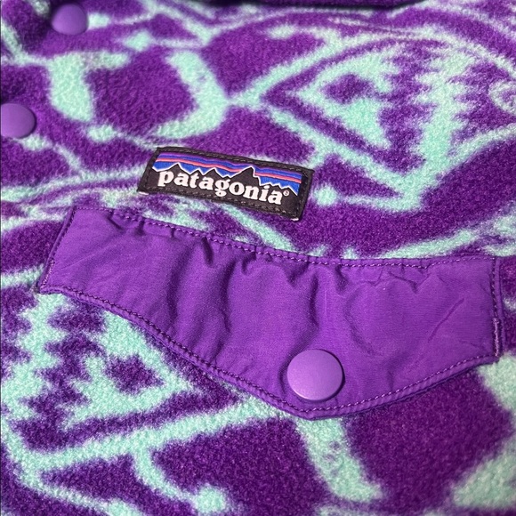 Patagonia Synchilla Snap-T Fleece Pullover Vintage Aztec Fish Print Purple Teal - Picture 3 of 11
